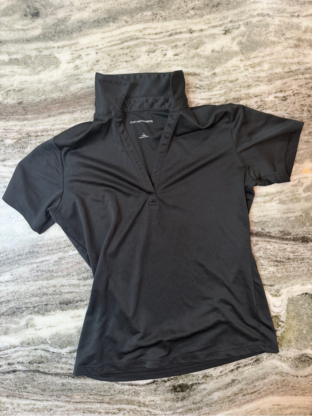 Black Short Sleeve Polo V-Neck Performance Top